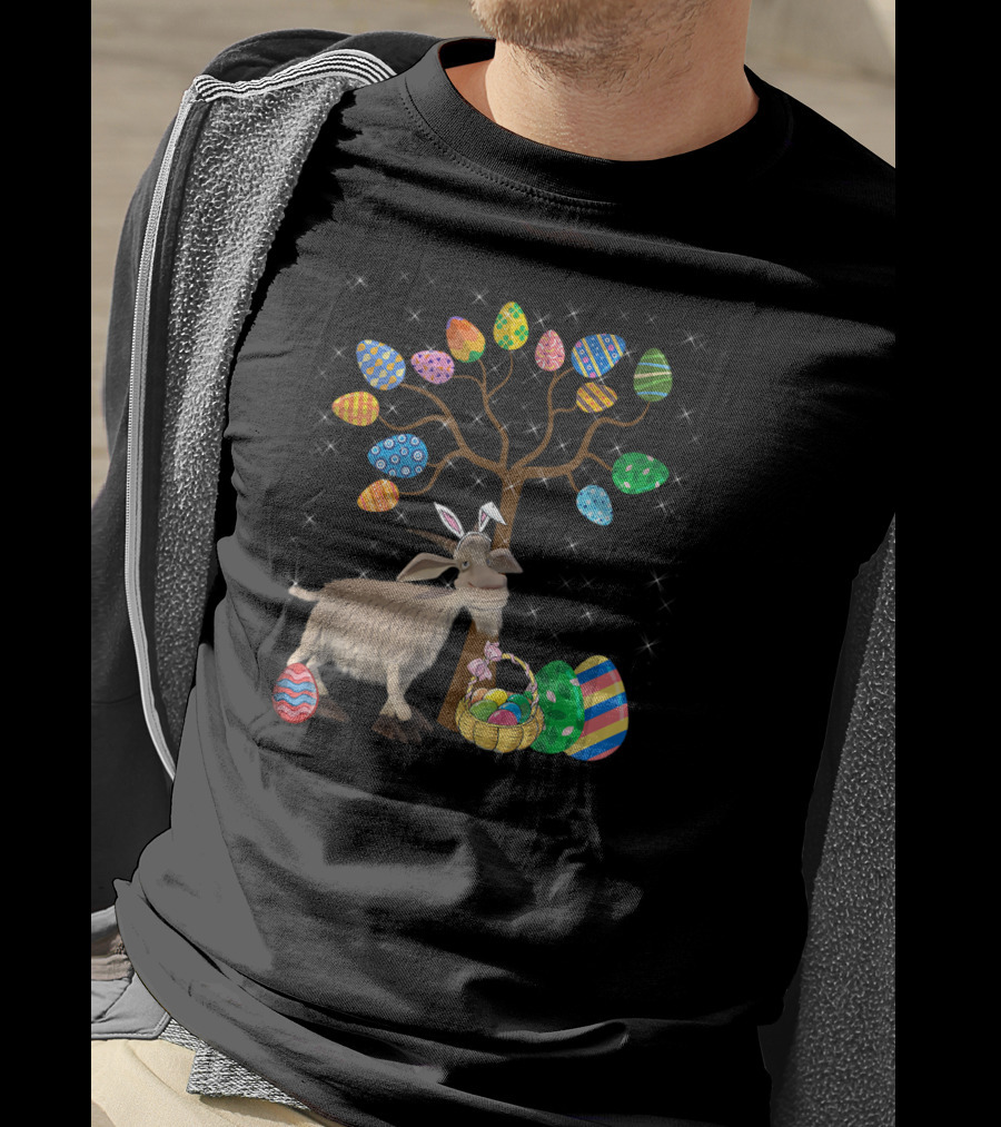 Goat Animal Pet Easter Egg Hunt Under Decorative Egg Tree T-Shirt