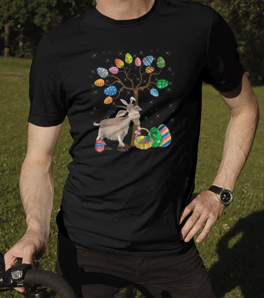 Goat Animal Pet Easter Egg Hunt Under Decorative Egg Tree T-Shirt