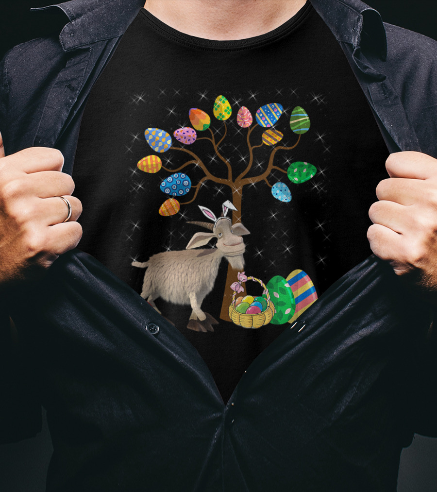 Goat Animal Pet Easter Egg Hunt Under Decorative Egg Tree T-Shirt