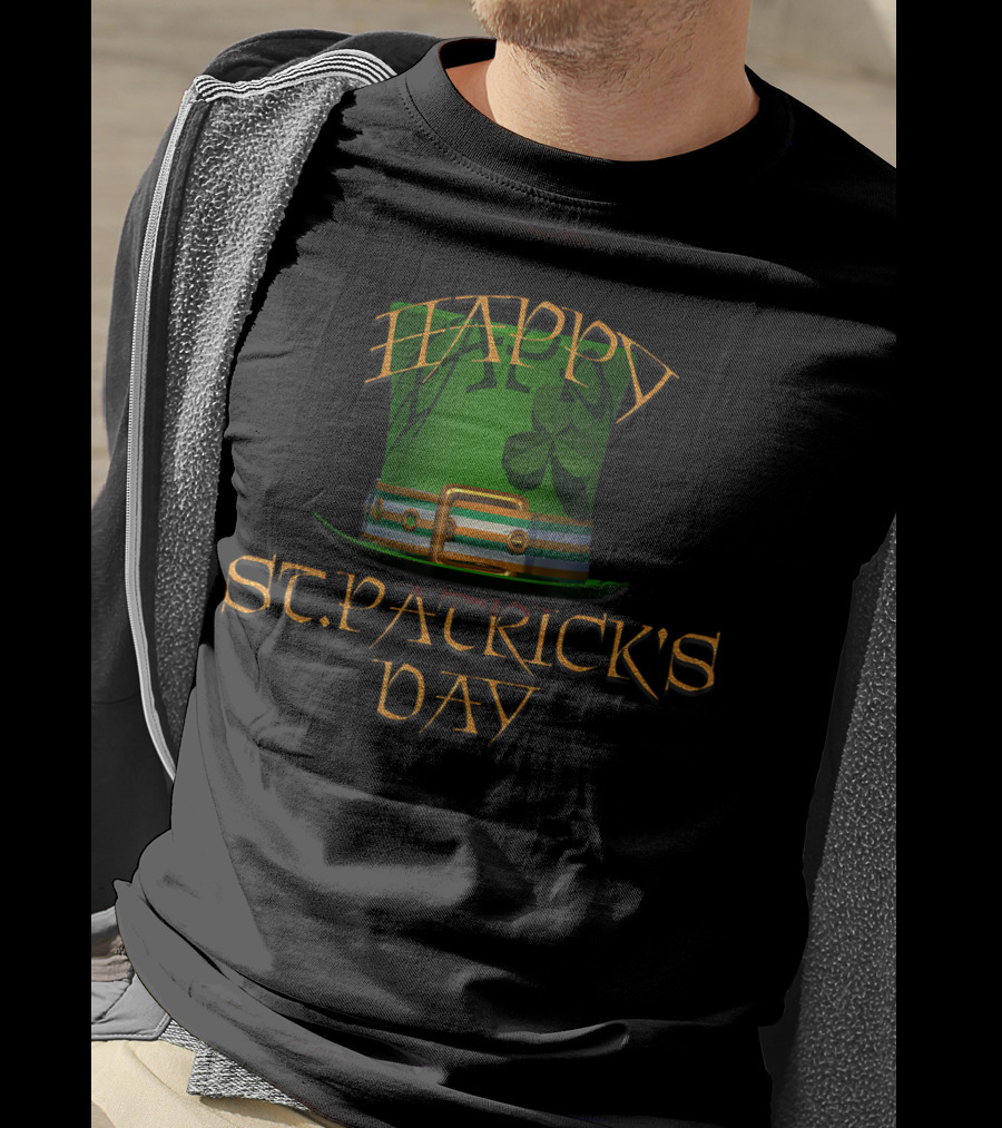 Happy St Patrick's Day Green Top Hat With Shamrock T-Shirt