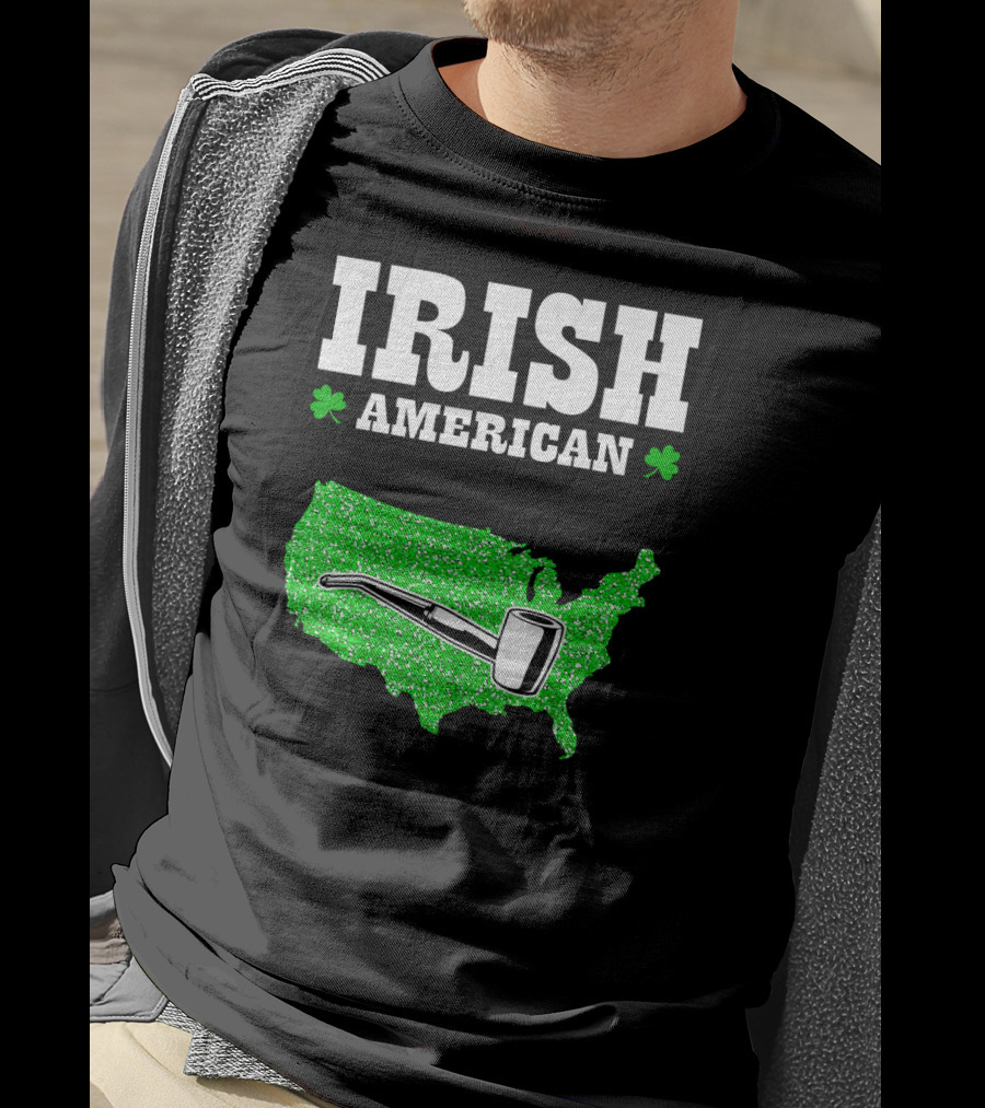 Irish American Shamrock Map With Pipe St Patrick's Day T-Shirt