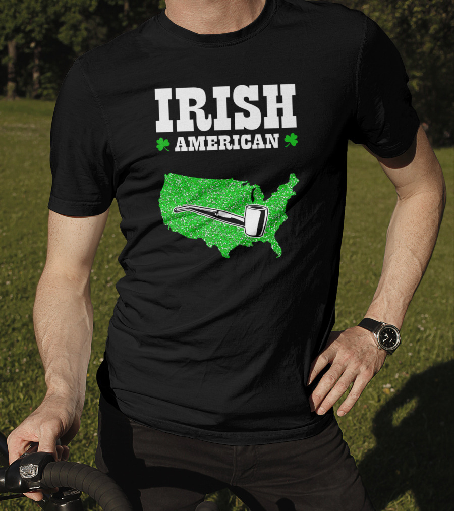 Irish American Shamrock Map With Pipe St Patrick's Day T-Shirt