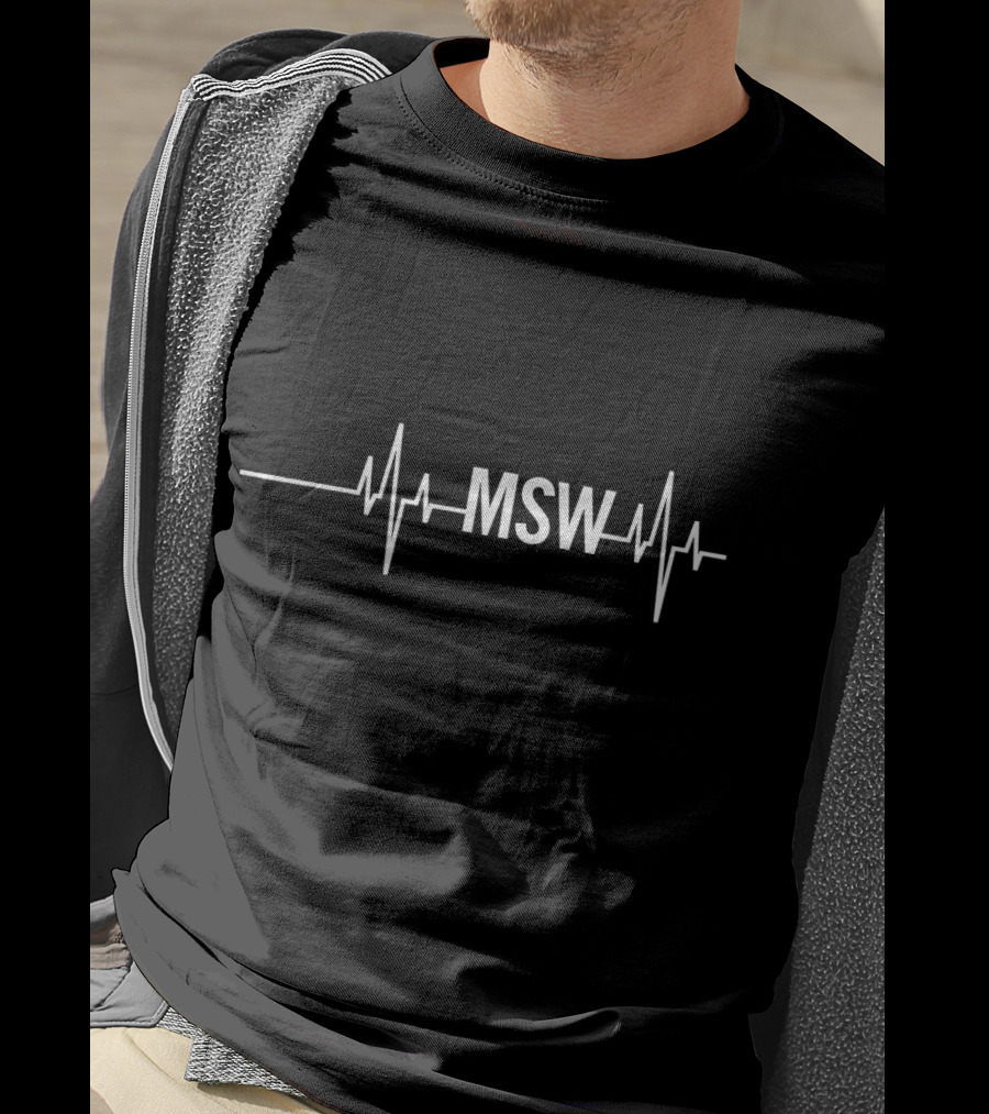 MSW Masters Social Worker Heartbeat Social Work Month T-Shirt