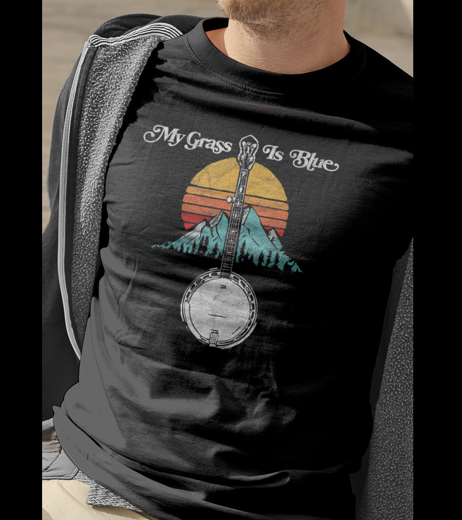 My Grass Is Blue Banjo Rocky Mountain Sunset T-Shirt