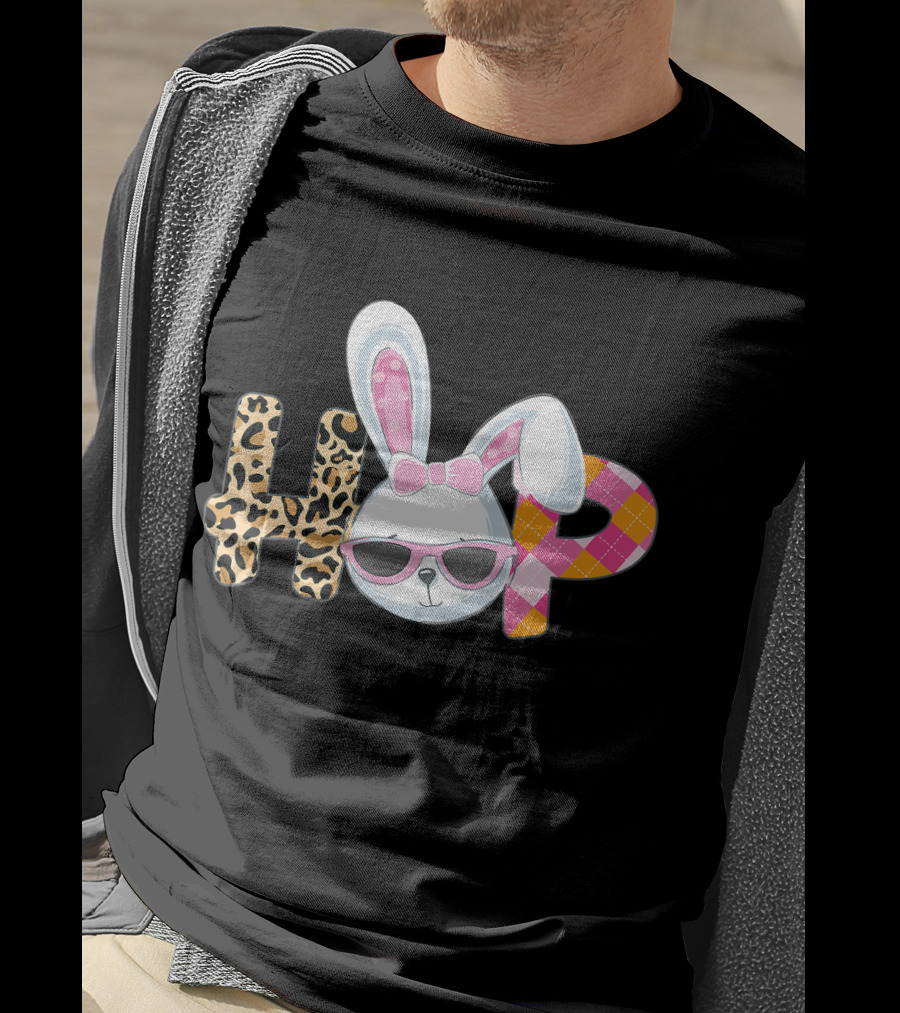 Plaid Easter Bunny HOP Leopard T-Shirt