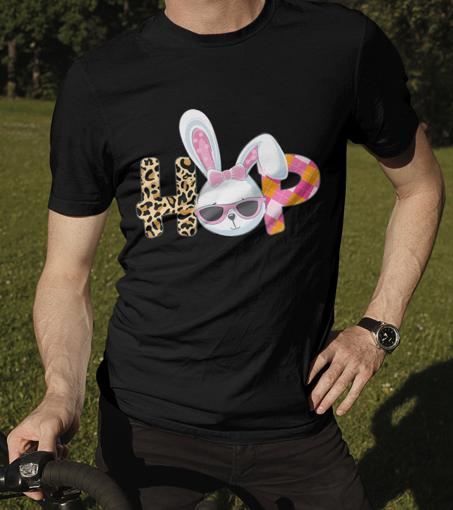 Plaid Easter Bunny HOP Leopard T-Shirt