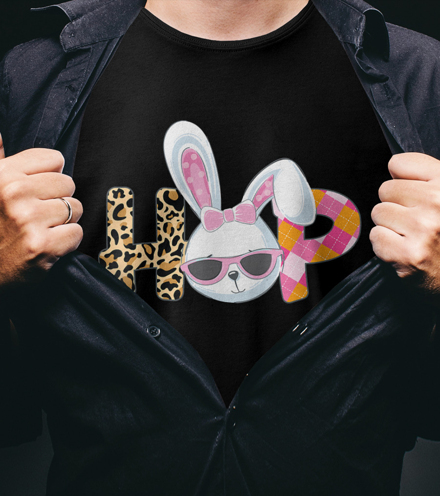 Plaid Easter Bunny HOP Leopard T-Shirt