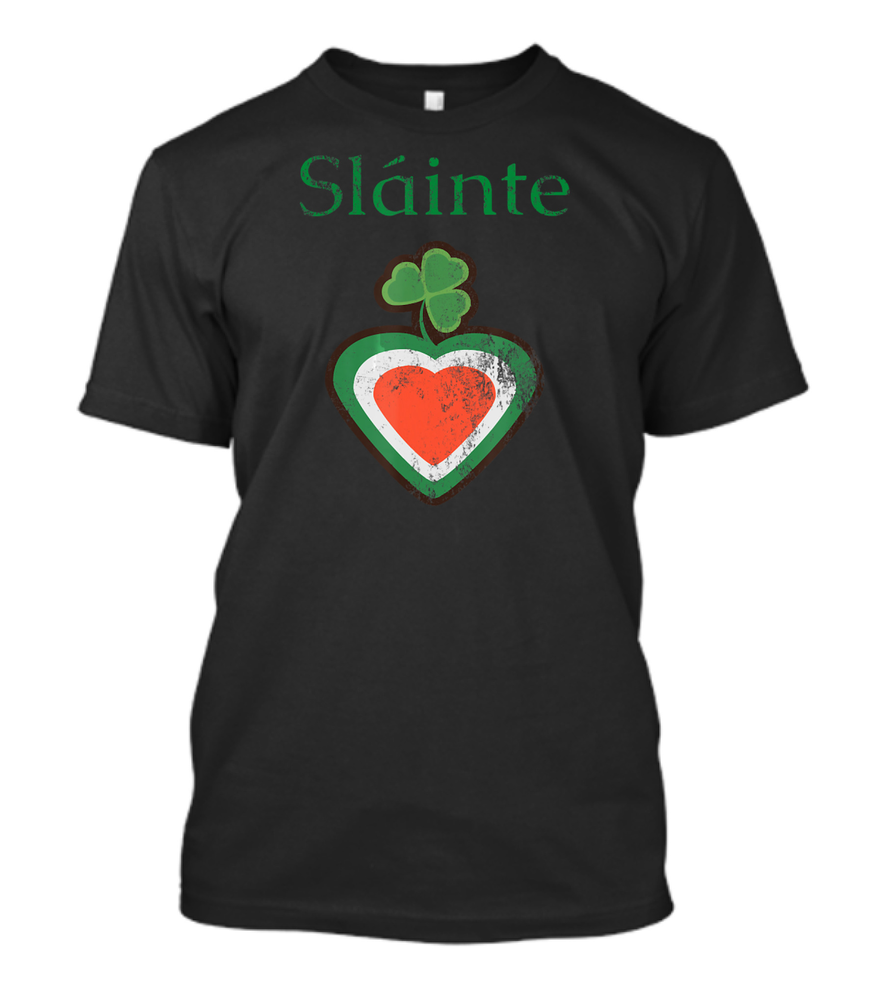 Sláinte Irish Shamrock Heart Green White Red T-Shirt