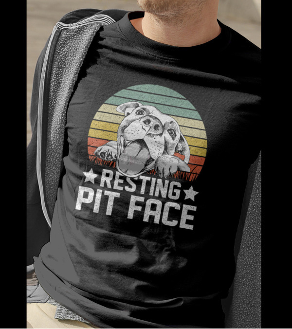 Vintage Resting Pit Face Pitbull Retro Sunset T-Shirt