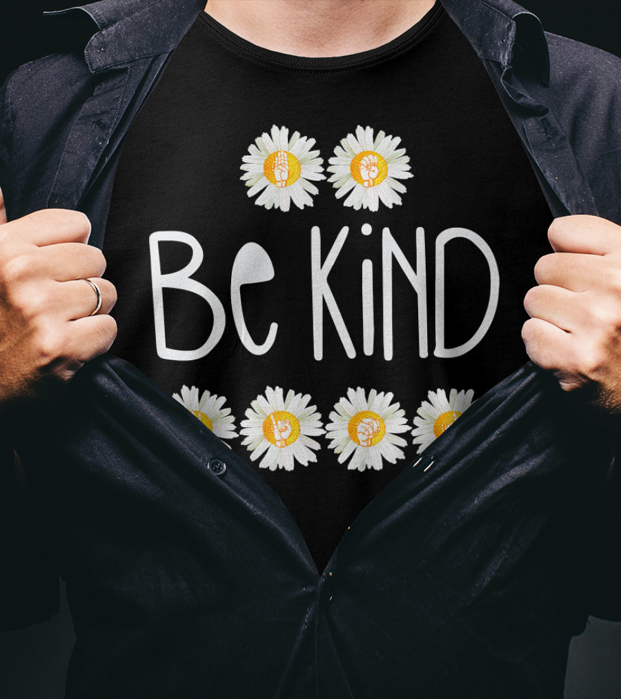 Be Kind Daisy Peace Sign ASL Choose Kindness With Floral Hand Symbols T-Shirt