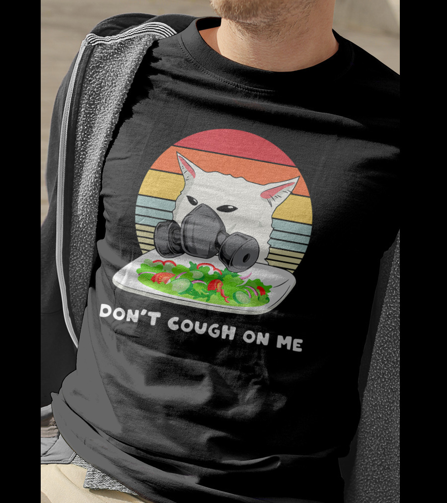 Don't Cough On Me Masked Cat Meme Plate Of Salad Retro Stripes T-Shirt