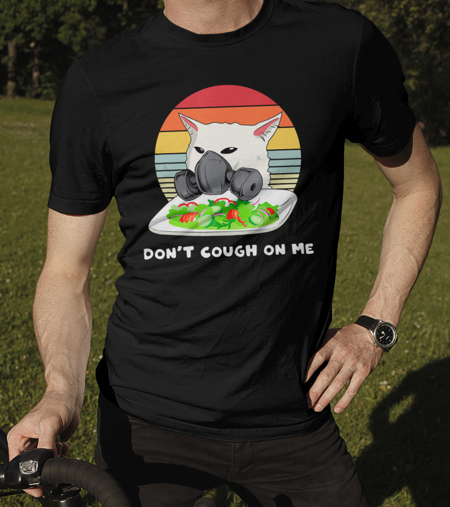 Don't Cough On Me Masked Cat Meme Plate Of Salad Retro Stripes T-Shirt