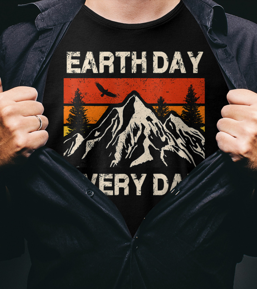 EARTH DAY EVERY DAY Mountain Sunset Forest Eagle T-Shirt