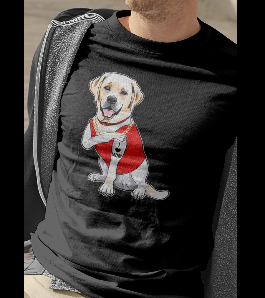 Labrador Retriever I Love Mom Tattoo Red Shirt Gold Chain T-Shirt
