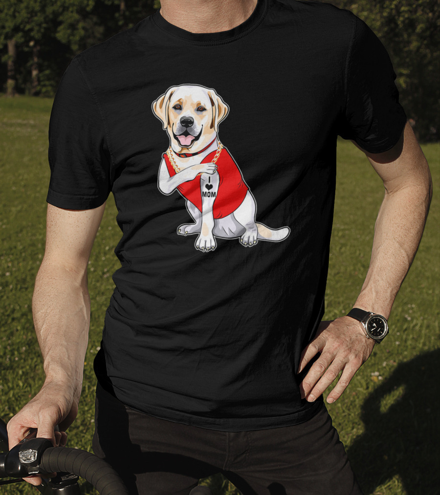 Labrador Retriever I Love Mom Tattoo Red Shirt Gold Chain T-Shirt