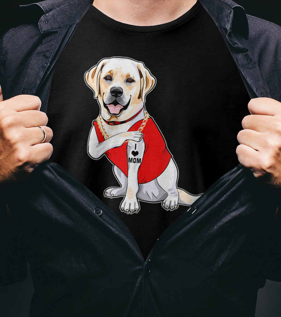 Labrador Retriever I Love Mom Tattoo Red Shirt Gold Chain T-Shirt