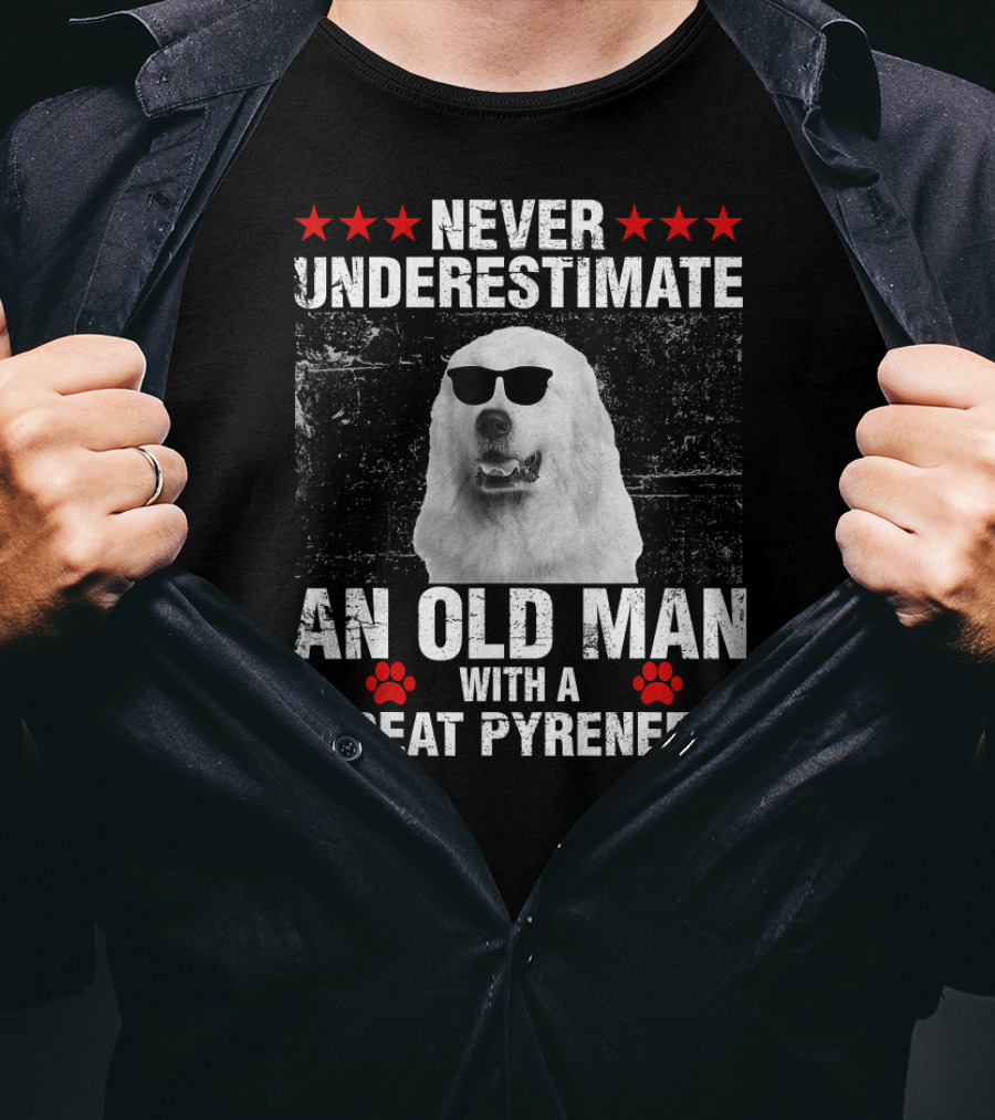 Never Underestimate An Old Man With A Great Pyrenees T-Shirt