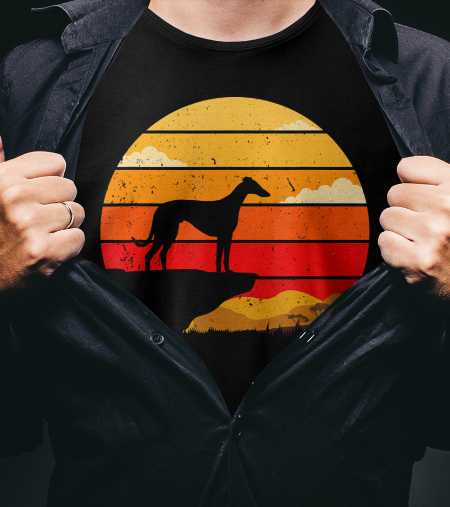 Vintage Italian Greyhound Silhouette Scenic Sunset T-Shirt