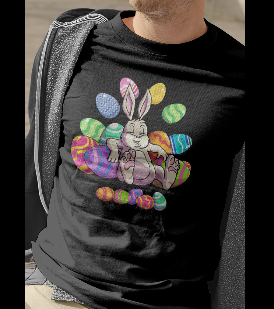 Funny Easter Bunny With Colorful Eggs For Girls Boys Toddler T-Shirt