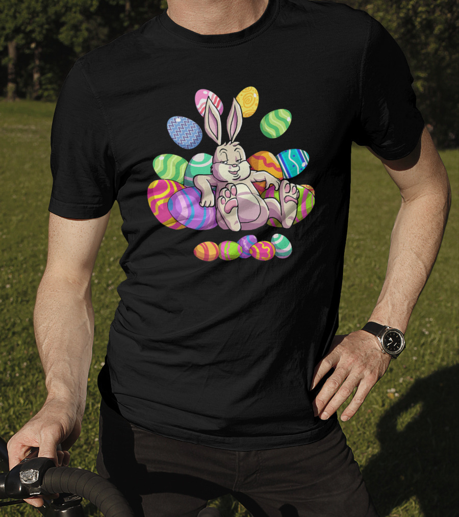 Funny Easter Bunny With Colorful Eggs For Girls Boys Toddler T-Shirt