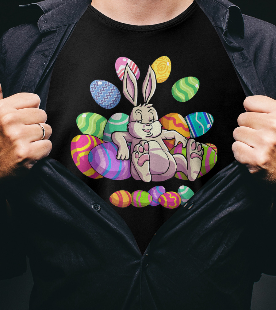 Funny Easter Bunny With Colorful Eggs For Girls Boys Toddler T-Shirt