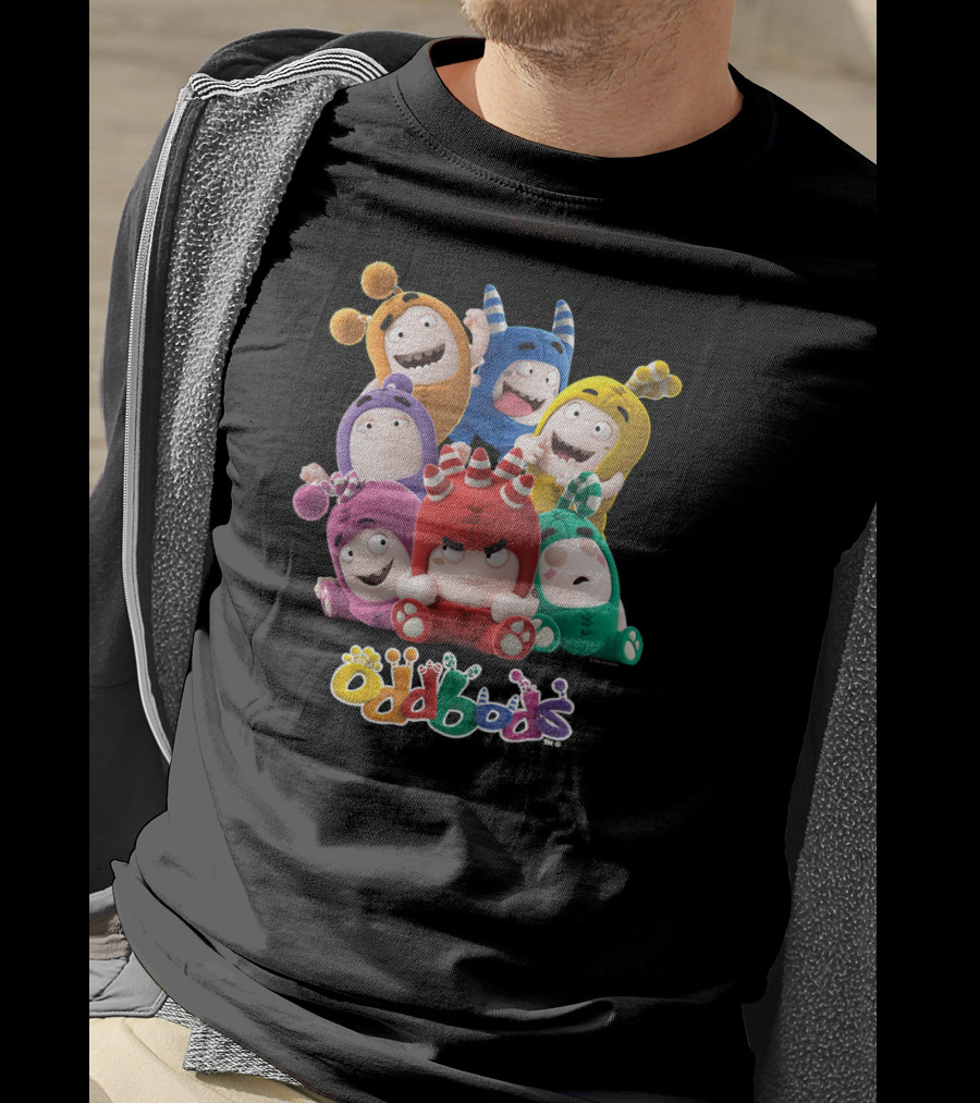 Oddbods All 7 Characters In Colorful Playful Poses T-Shirt