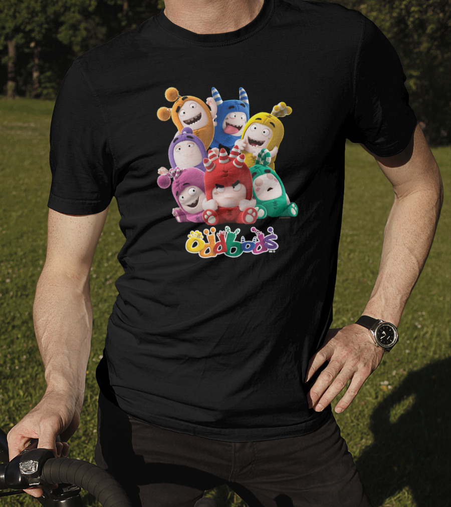 Oddbods All 7 Characters In Colorful Playful Poses T-Shirt