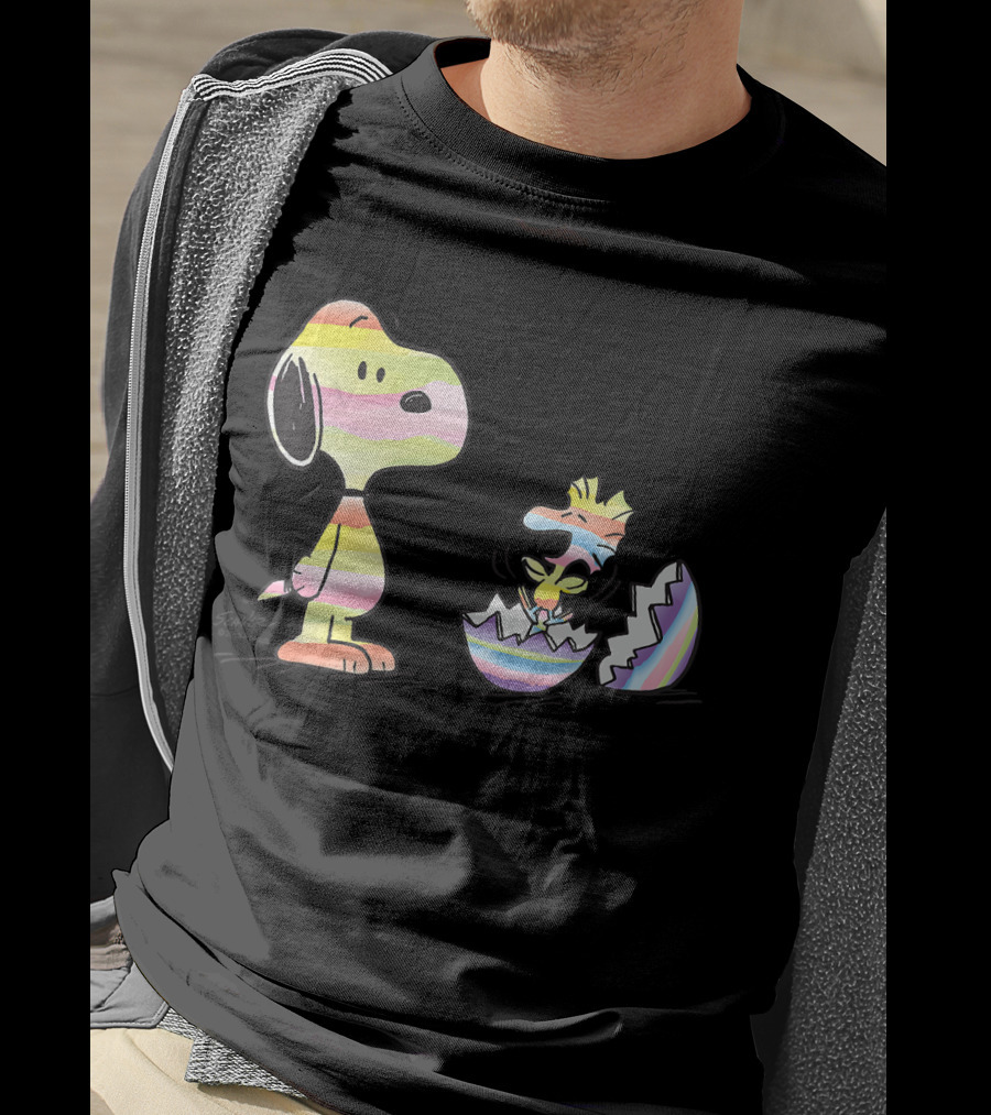Peanuts Snoopy Woodstock Colorful Easter Egg Stripes T-Shirt