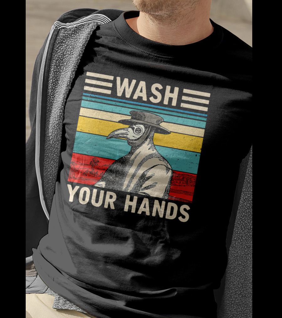 Wash Your Hands Plague Doctor Vintage Stripe T-Shirt