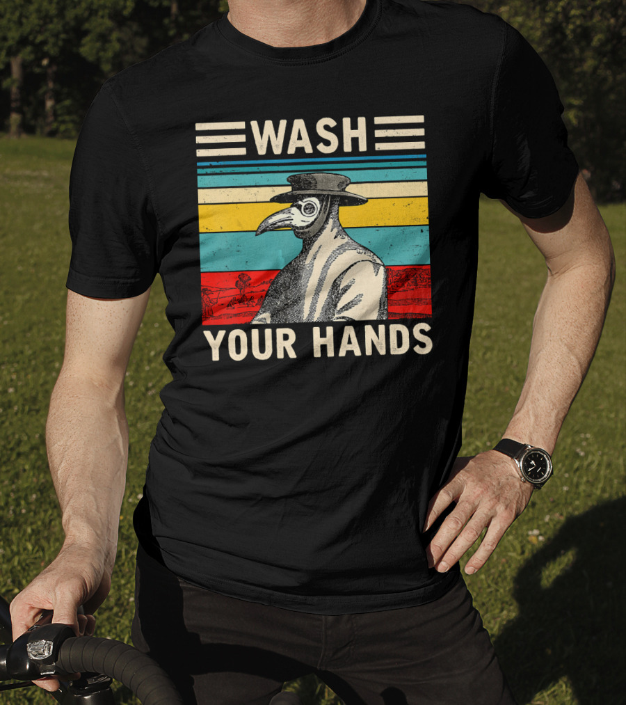 Wash Your Hands Plague Doctor Vintage Stripe T-Shirt