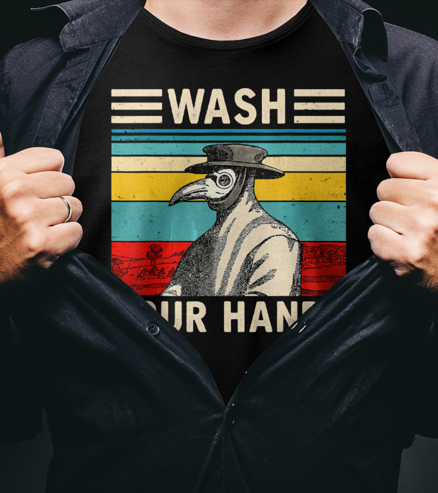 Wash Your Hands Plague Doctor Vintage Stripe T-Shirt