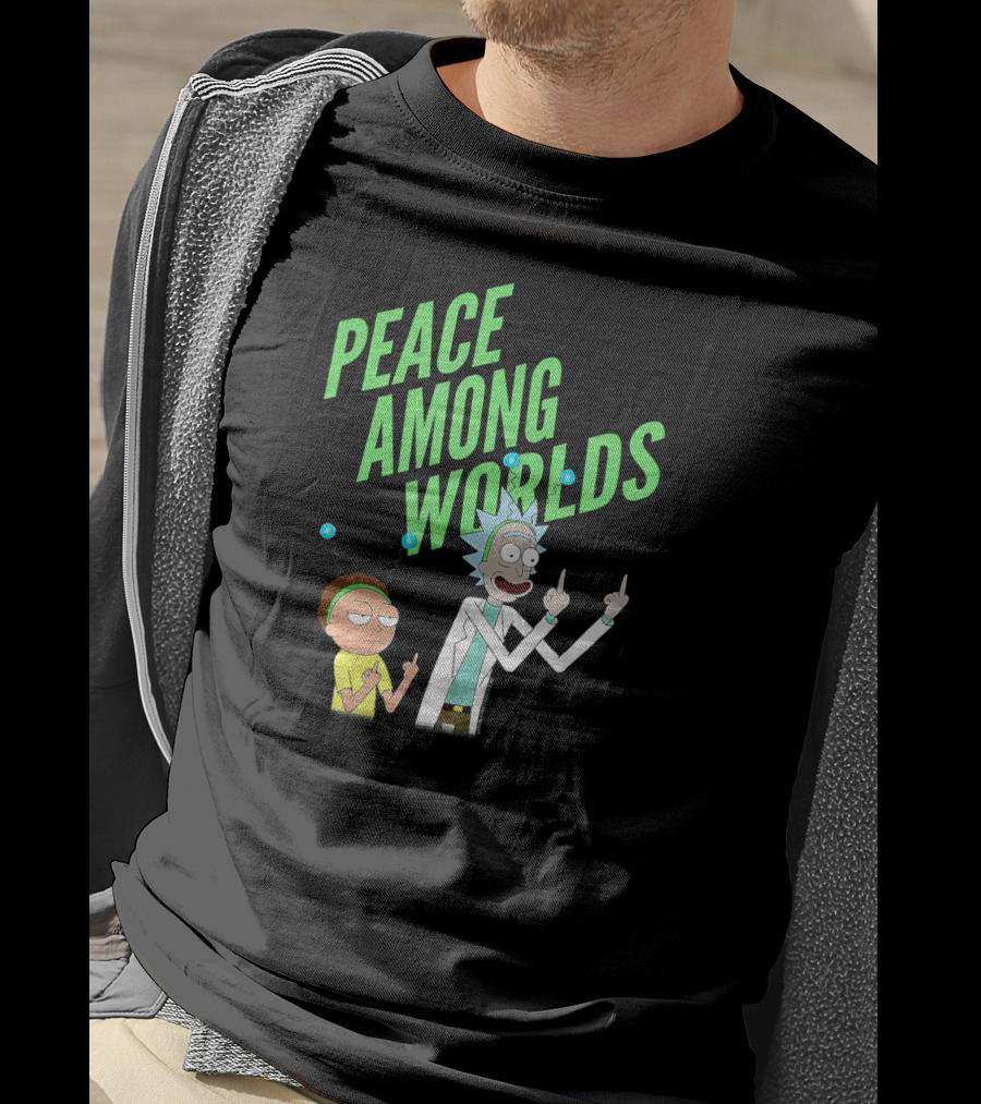 Rick And Morty Peace Among Worlds Gesture With Portal Elements T-Shirt