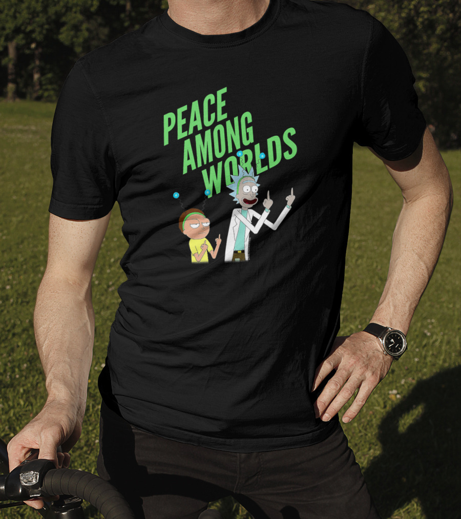 Rick And Morty Peace Among Worlds Gesture With Portal Elements T-Shirt