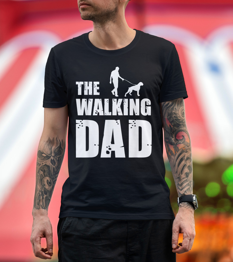 The Walking Dad Boxer Dog Silhouette Walking Man and Dog T-Shirt