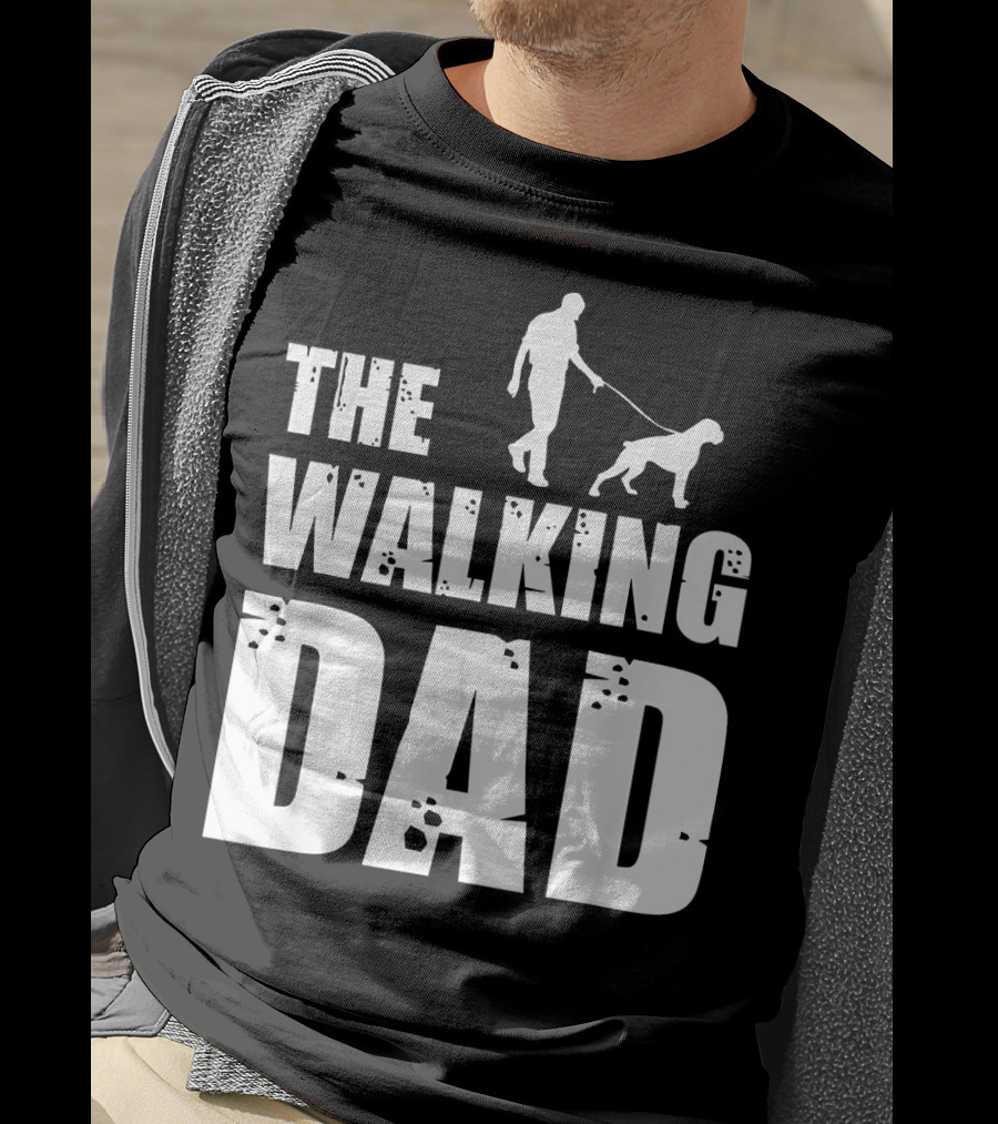 The Walking Dad Boxer Dog Silhouette Walking Man And Dog T-Shirt