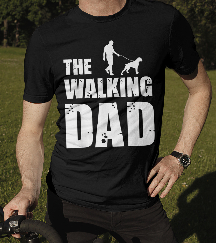 The Walking Dad Boxer Dog Silhouette Walking Man And Dog T-Shirt