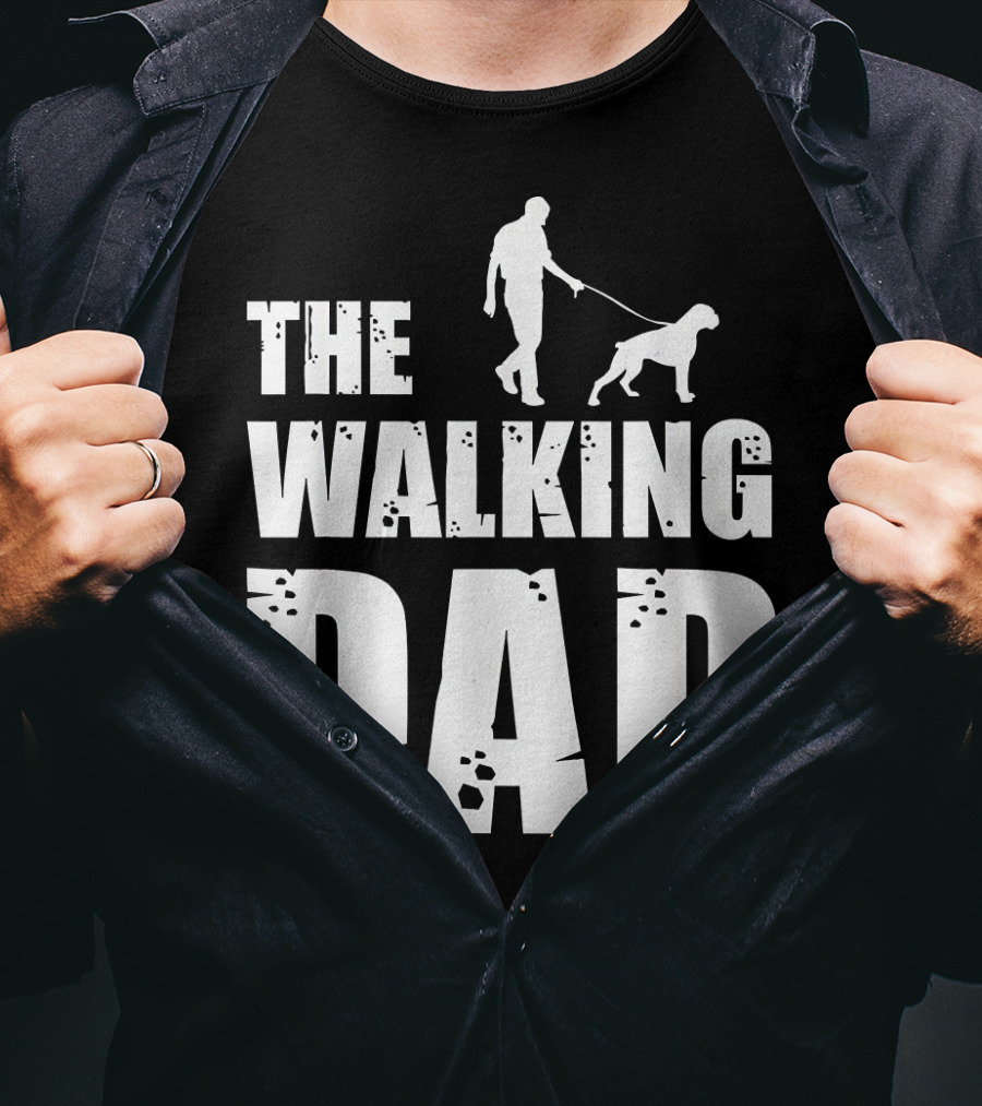 The Walking Dad Boxer Dog Silhouette Walking Man And Dog T-Shirt