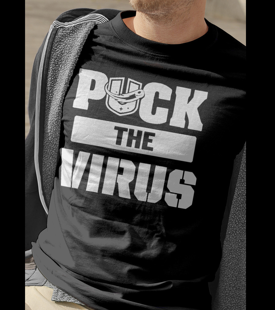 Puck The Virus Hockey Mask Sports Humorous Message T-Shirt