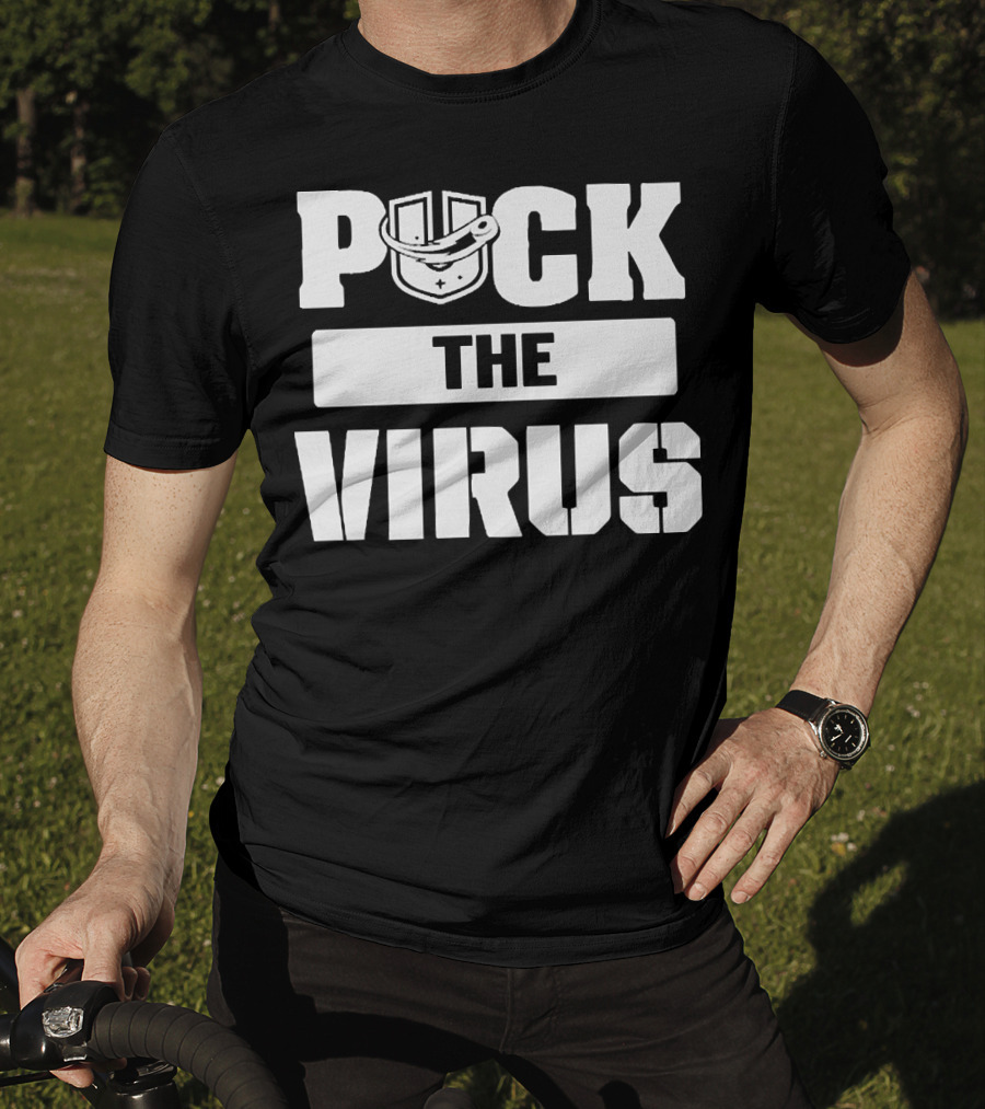 Puck The Virus Hockey Mask Sports Humorous Message T-Shirt