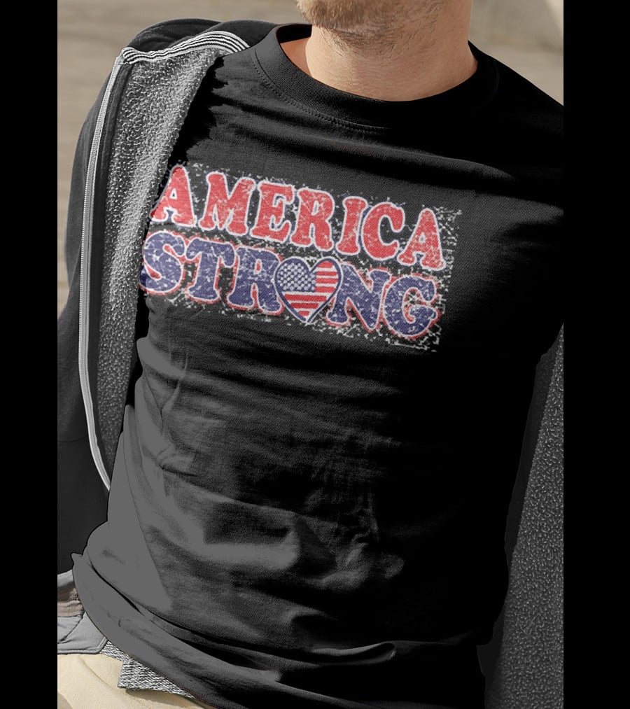 AMERICA STRONG USA Heart Flag Bold Patriotic T-Shirt