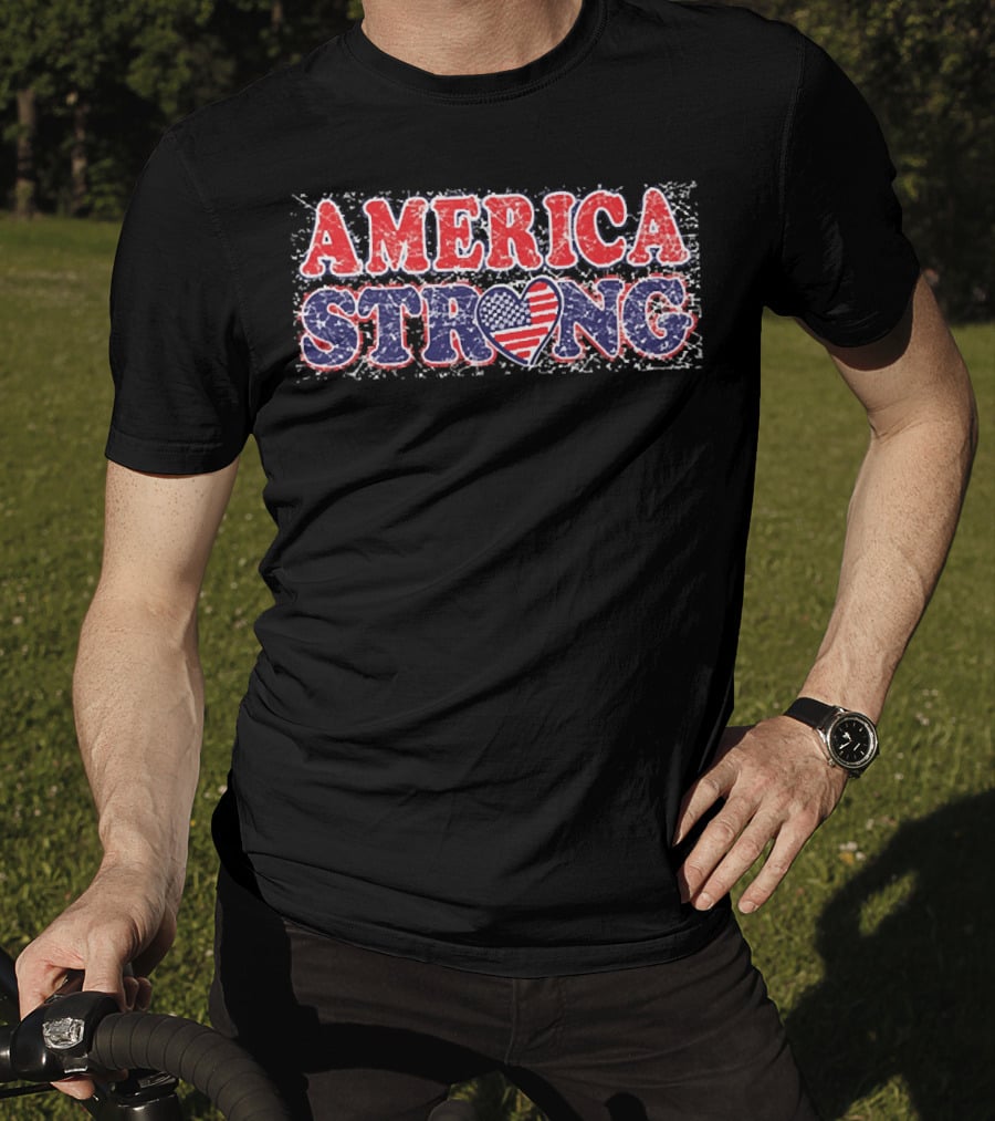 AMERICA STRONG USA Heart Flag Bold Patriotic T-Shirt