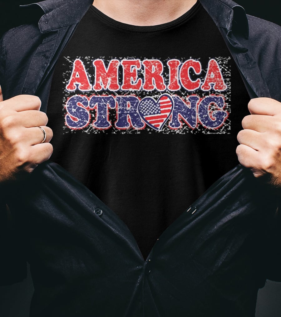 AMERICA STRONG USA Heart Flag Bold Patriotic T-Shirt