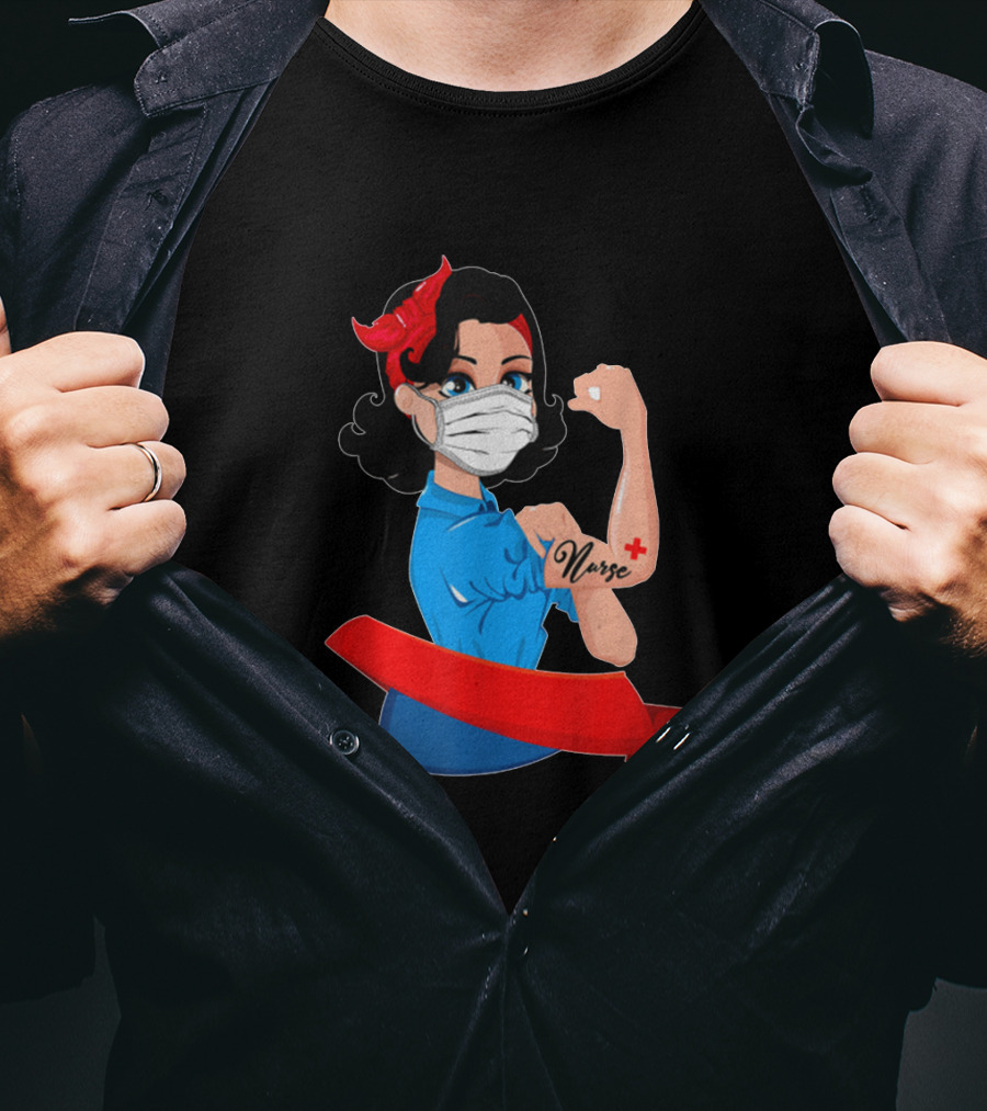 Rosie The Riveter Strong Nurse Mask Tattoo T-Shirt