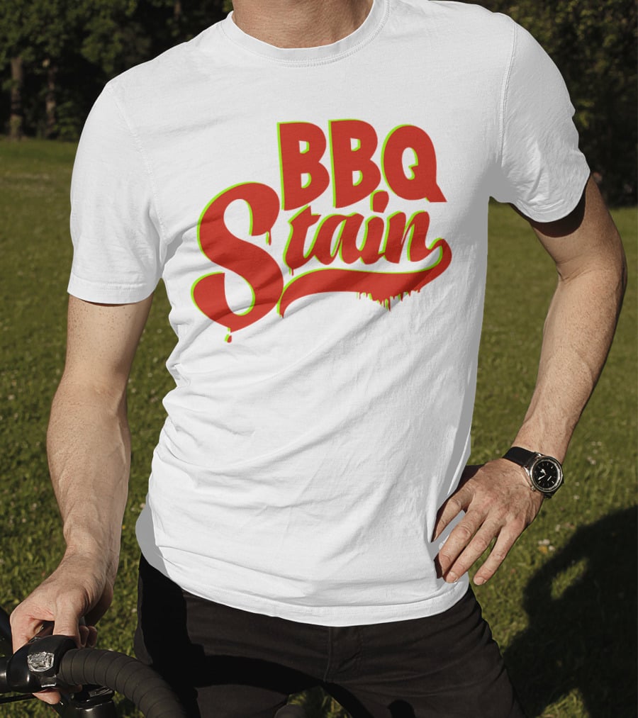 BBQ Stain Dripping Font Bold Red Green Outline T-Shirt