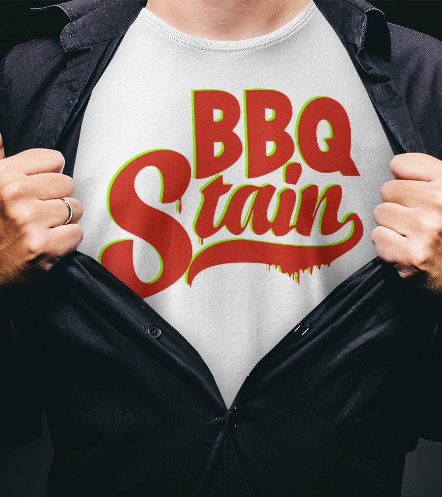 BBQ Stain Dripping Font Bold Red Green Outline T-Shirt