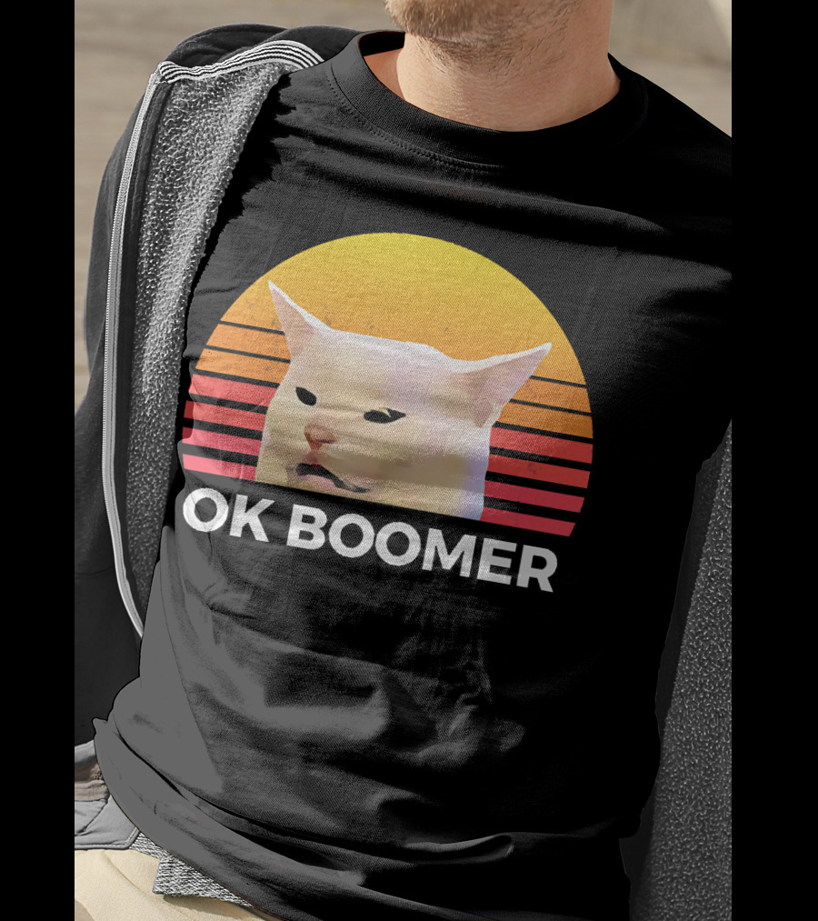 Cat Ok Boomer Retro Sunset T-Shirt