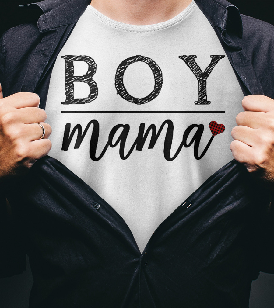 BOY MAMA Mama Heart Plaid T-Shirt