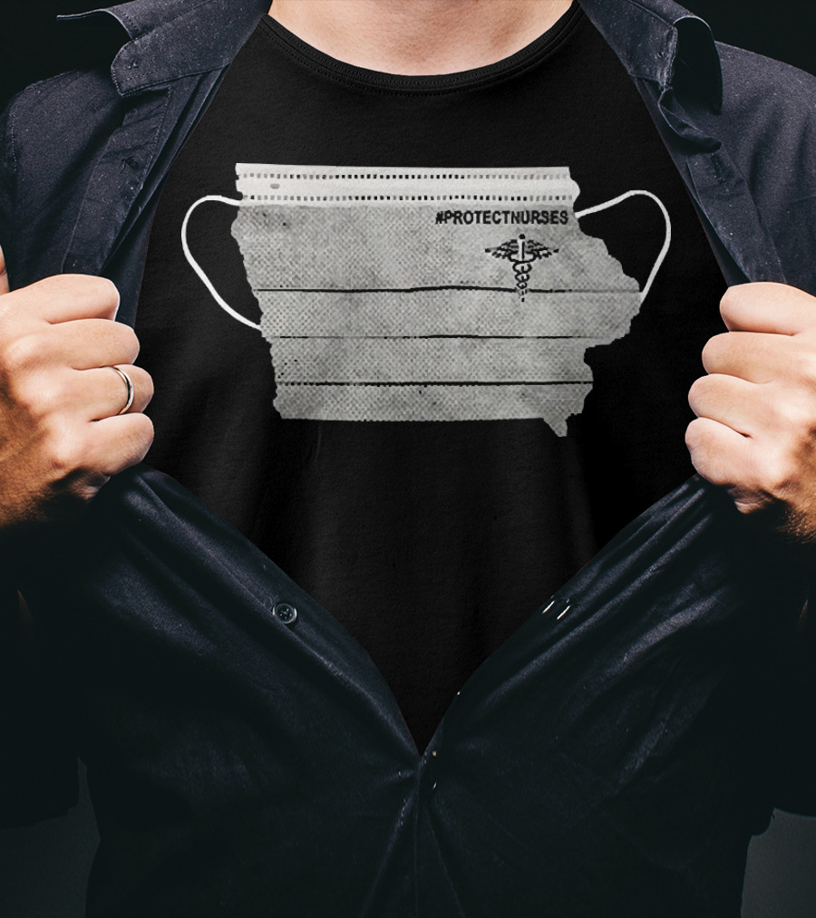 Iowa Map Nurse Mask #ProtectNurses Caduceus T-Shirt