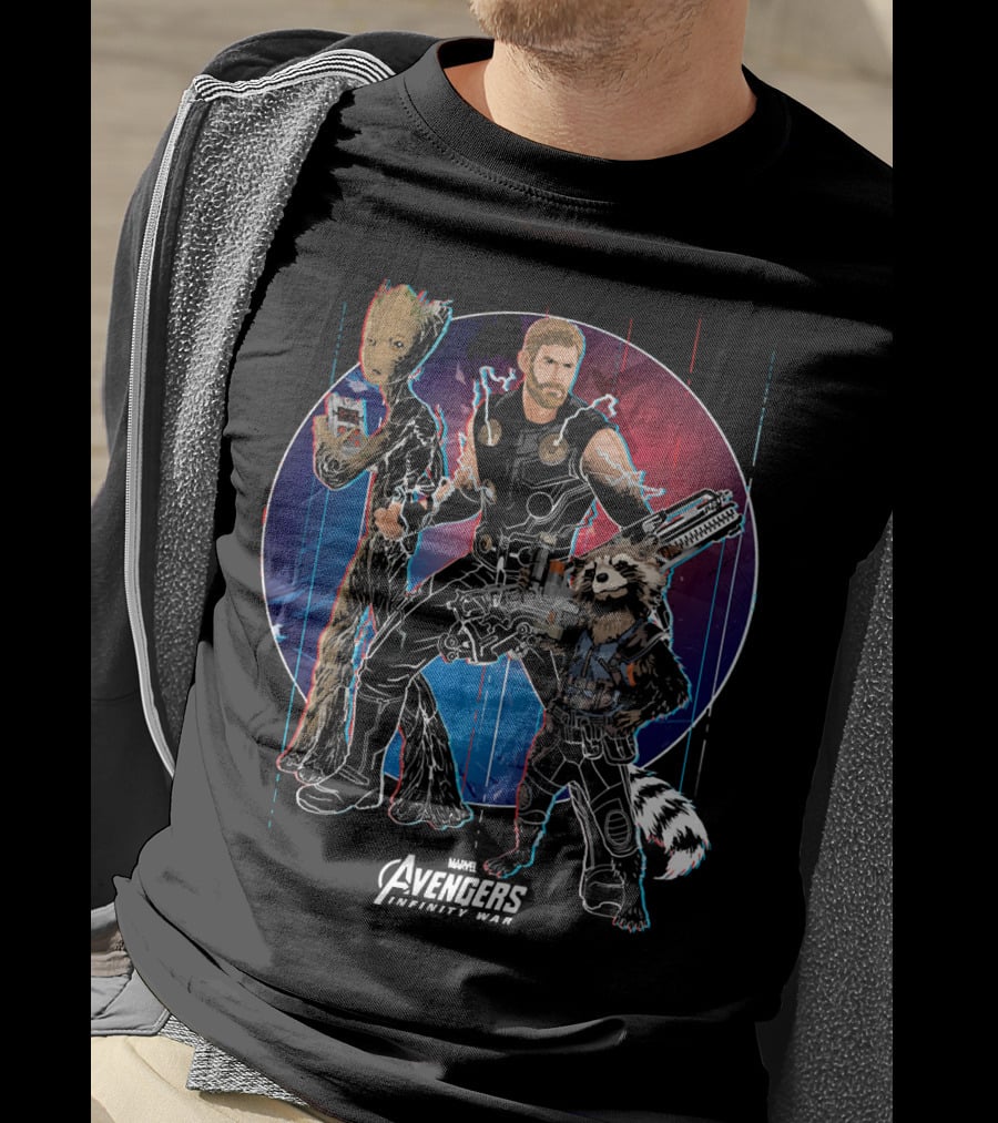 Marvel Avengers Infinity War Thor Groot Rocket Guardians T-Shirt