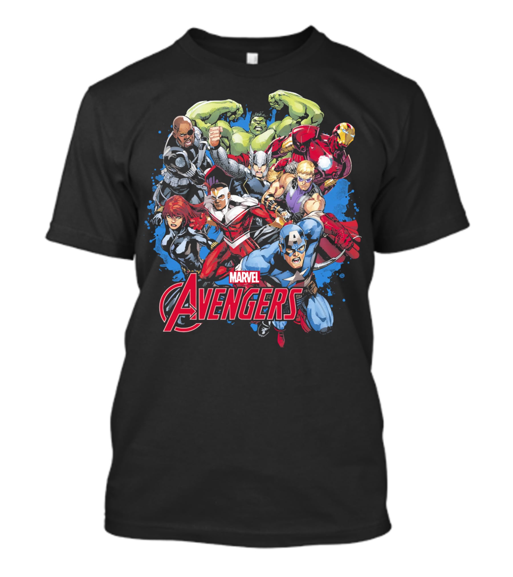 Marvel Avengers Captain Thor Hulk Iron Man Black Widow Comic Assemblage T-Shirt